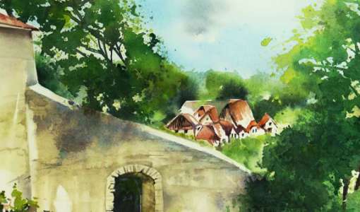 Spätsommerliche Weinreben in Aquarell
